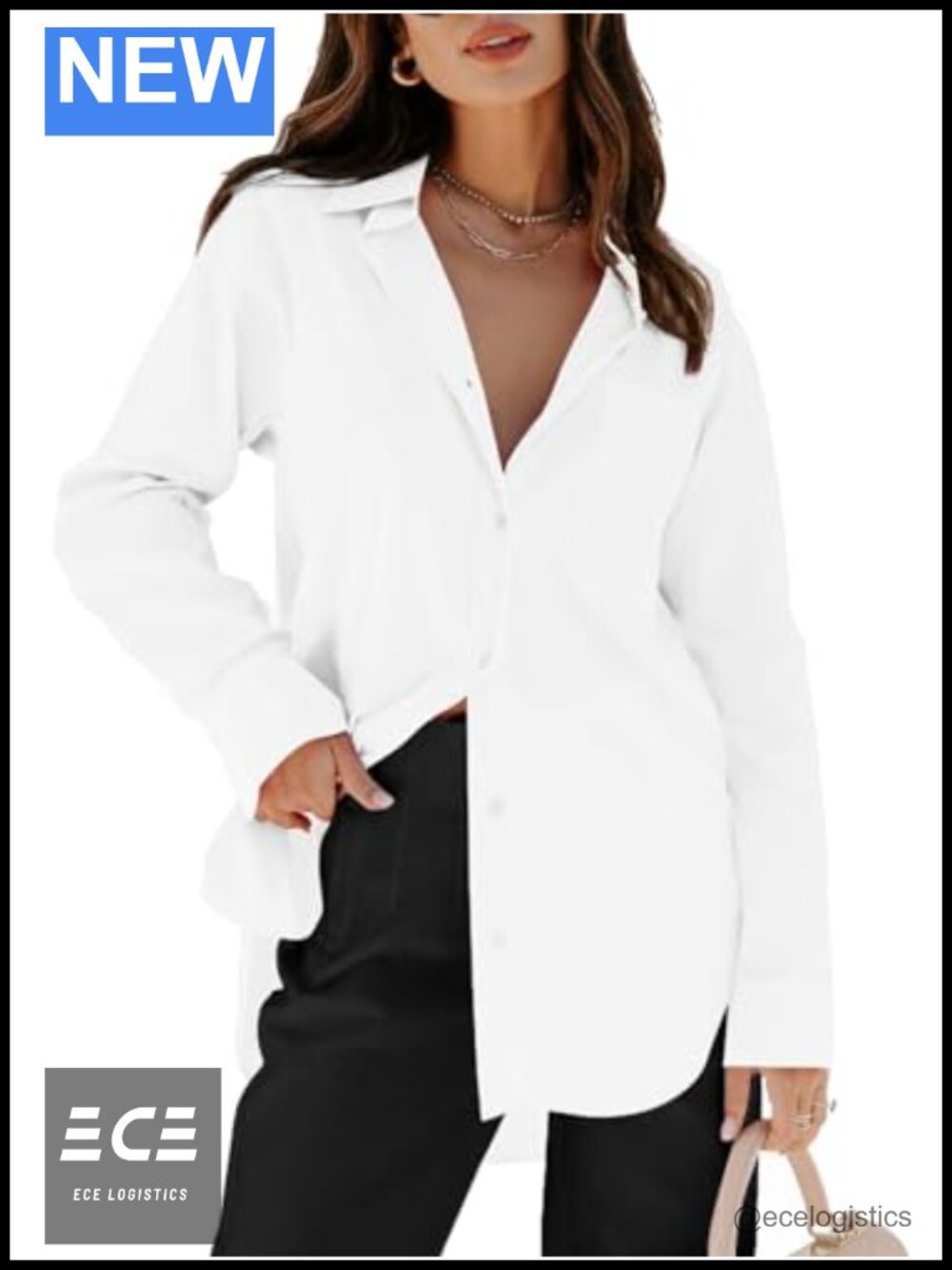 Oversized Button Down Shirt Wrinkle Free Long Sleeve Blouse